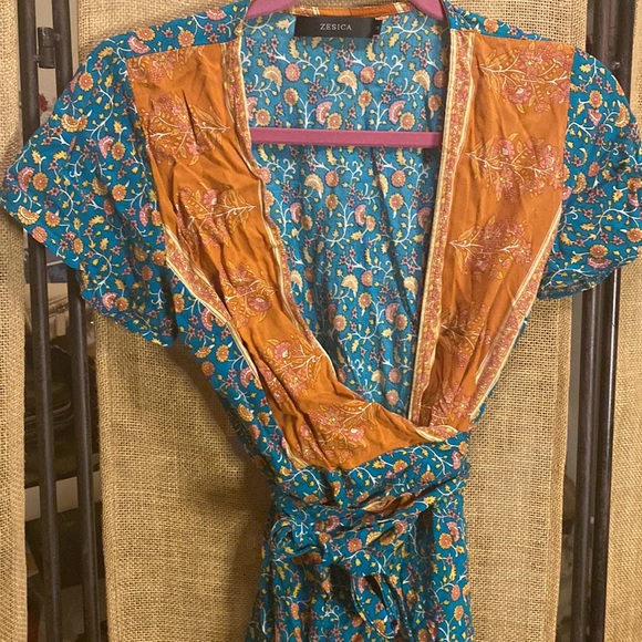 Boho Teal & Orange Wrap Dress - Picture 17 of 17